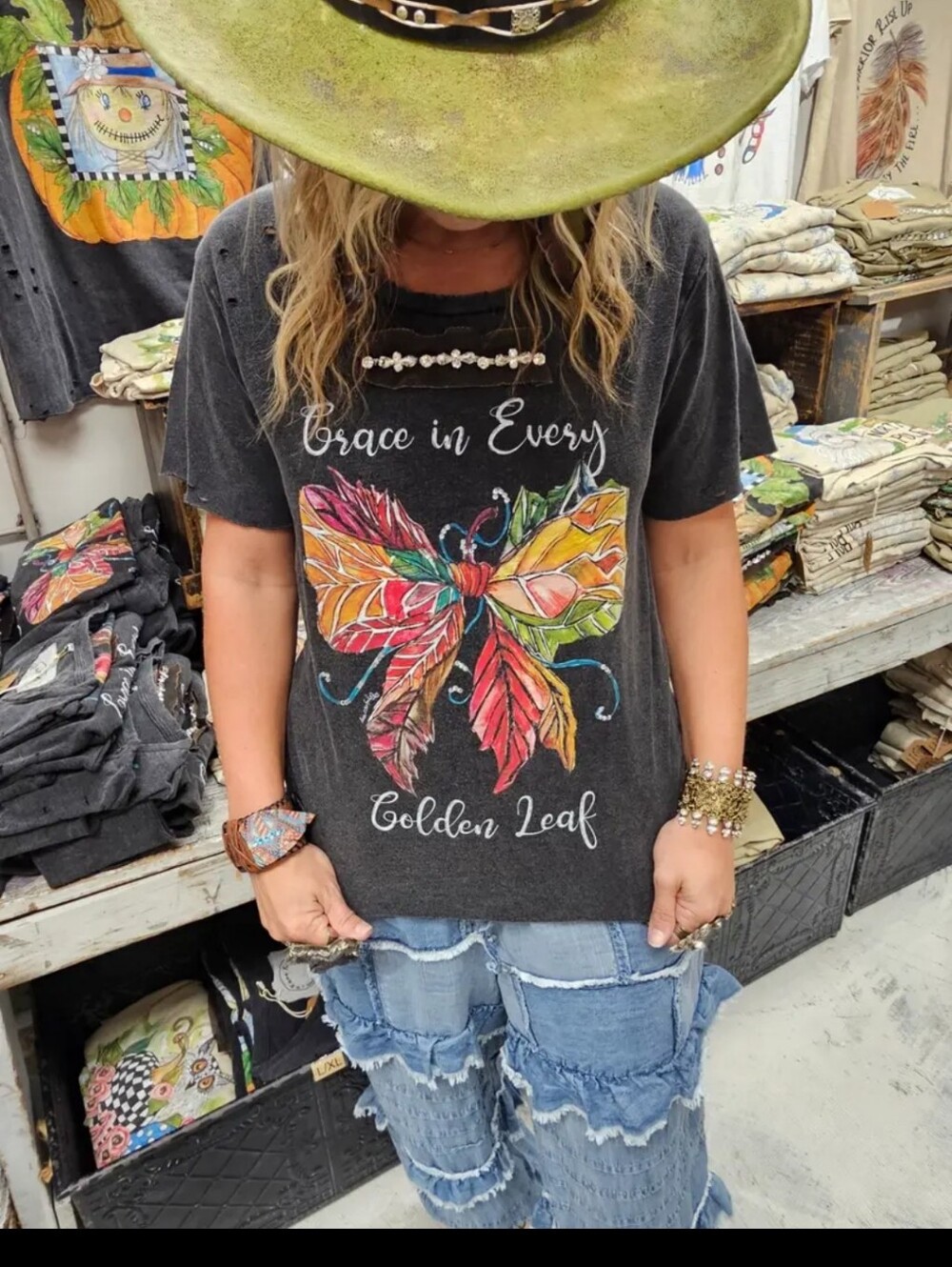 #1808 A Rare Bird Grace in Every Golden Leaf Tattered Shirt